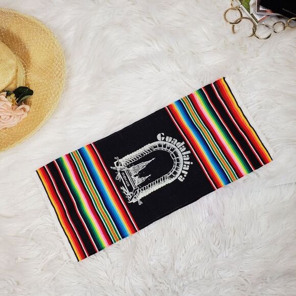 Guadalajara Mexican Souvenir mini-rug multicolor striped - Picture 1 of 5